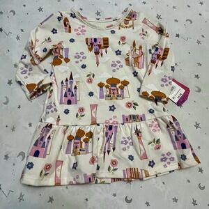 12 month Girls Disney Princess Castle  Dress Drop Waist Cream w/pink/purple